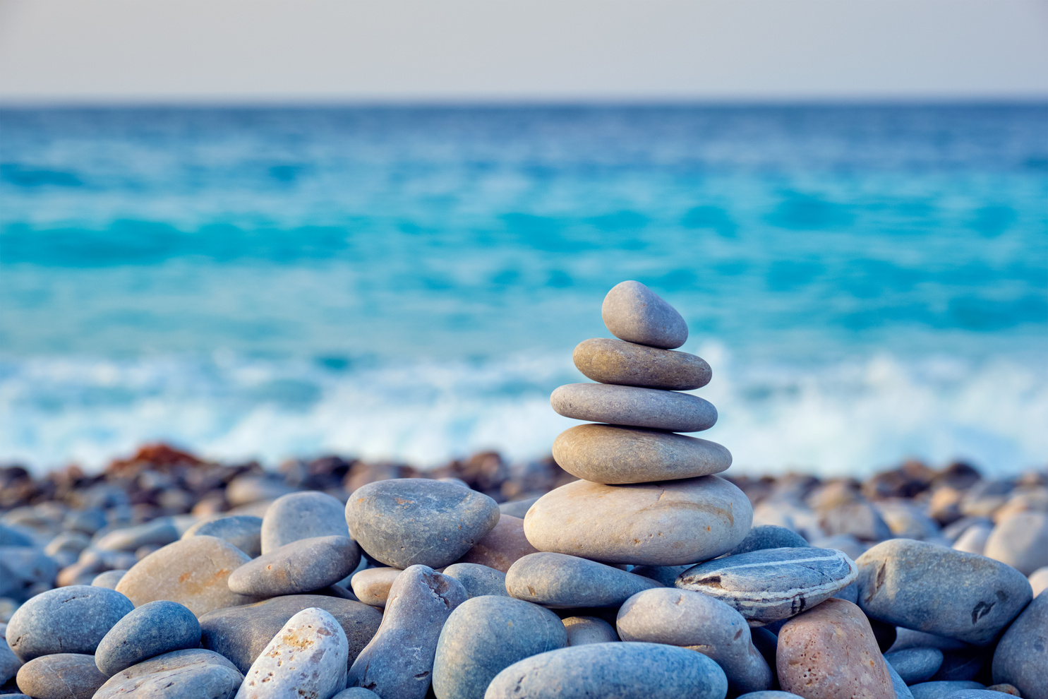 Zen Balanced Stones Stack on Beach